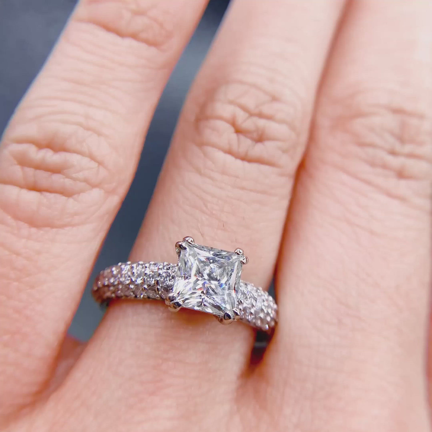 Zahara Princess/Square Moissanite Double 4 Prong Triple Row Engagement Ring