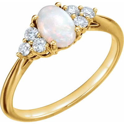 Natural Australian White Opal with Diamond 7-Stone Ring