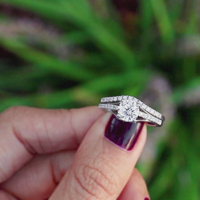 6.5mm Round Moissanite 14K White Gold Engagement Ring And Wedding Band Set