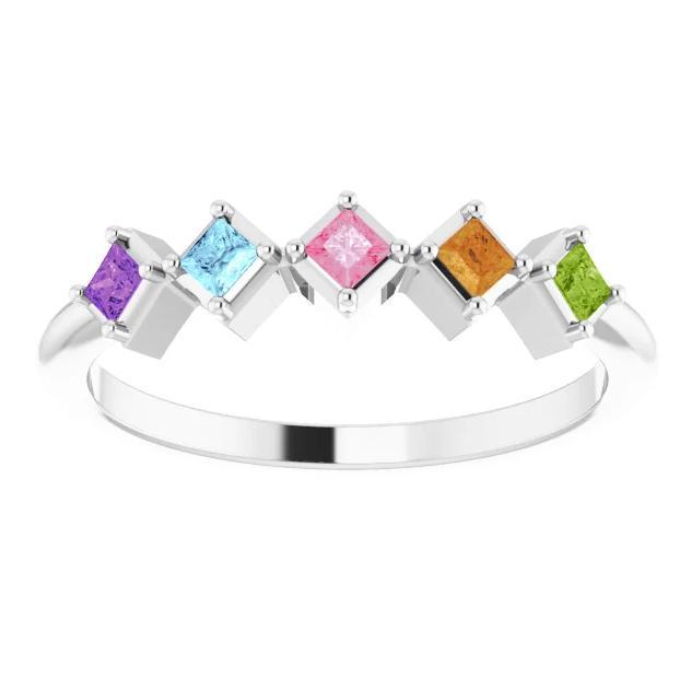 5-Stone Square Gemstones Family Ring-FIRE & BRILLIANCE