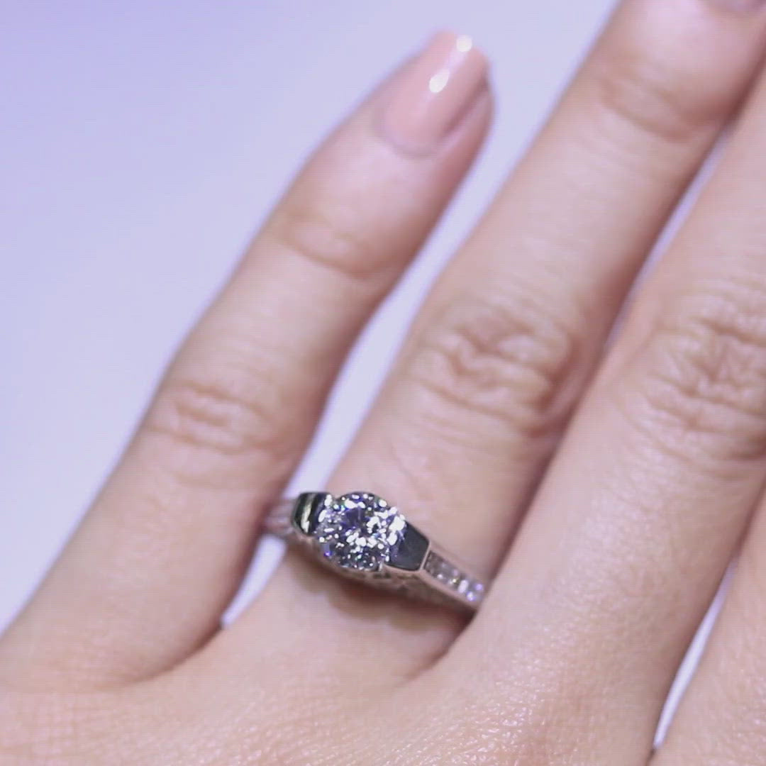 6mm Round Moissanite Diamond Highset Engagement 14K Solid White Gold Ring