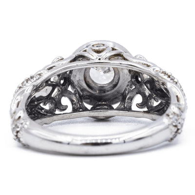 5.5mm Round Moissanite 14K White Solid Gold Diamond Halo Milgrain Design Ring-Fire & Brilliance ® Creative Designs-Fire & Brilliance ®