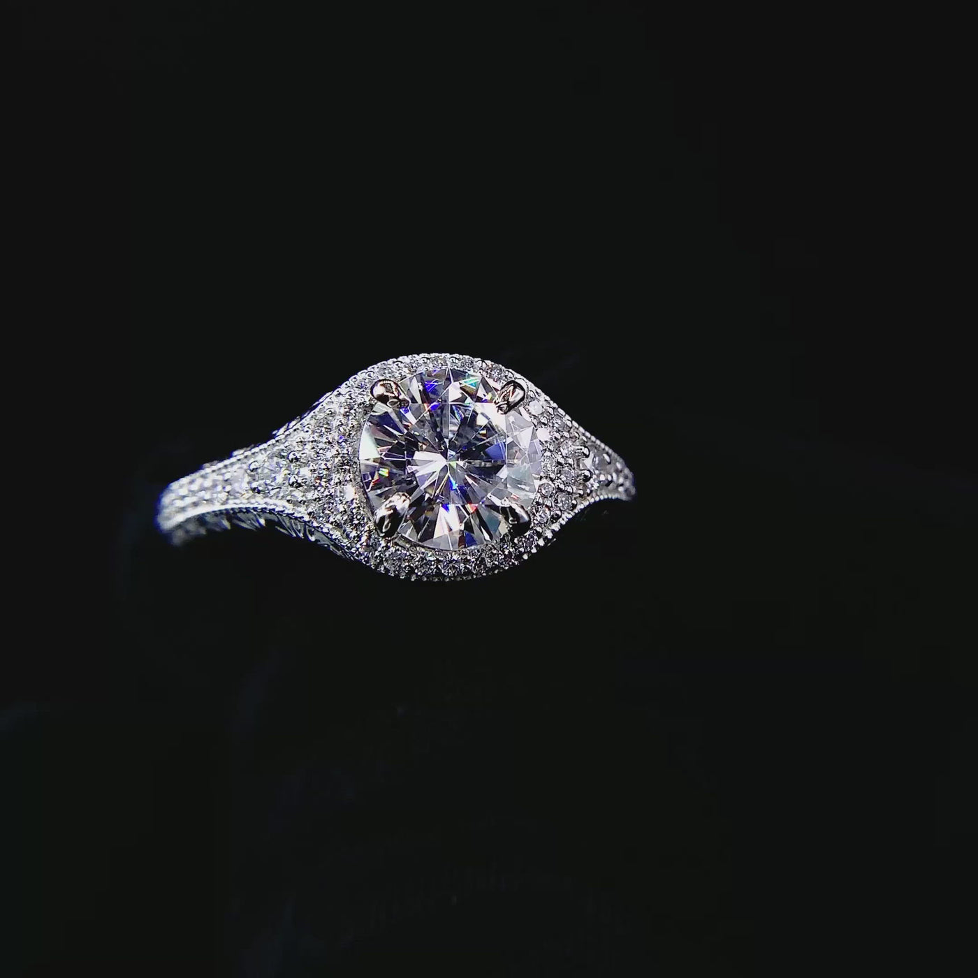 Kylee Round Center Stone Accent Diamond Milgrain and Filigree Design 4 Prong Engagement Ring