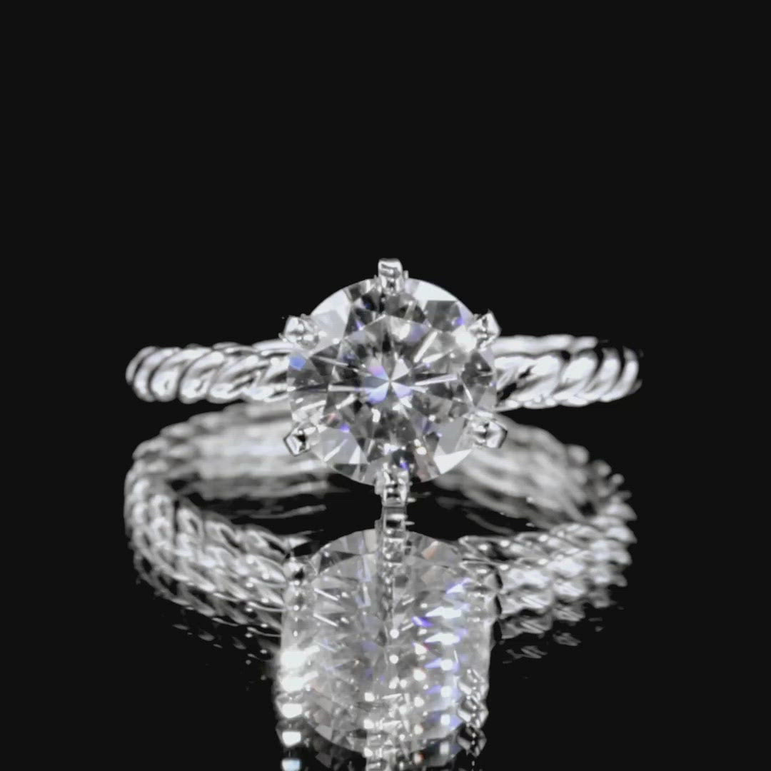 Round Moissanite 6 Prong Braided Rope Solitaire Ring