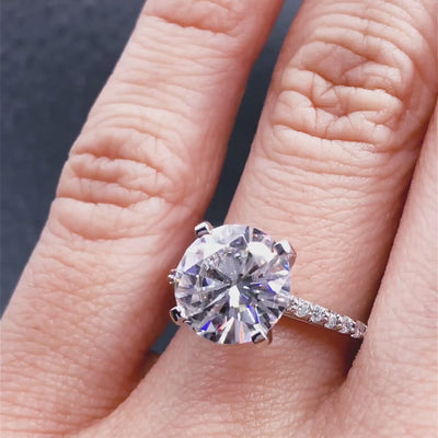 Round Center Stone 4 Prongs Diamond Accent Ice Cathedral Solitaire Ring