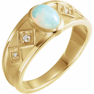 Natural White Ethiopian Opal & Diamond Ring