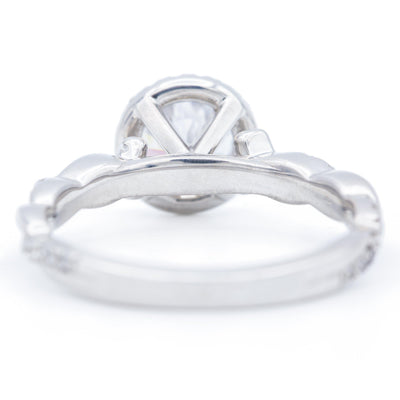 6.5mm Round Moissanite 14K White Gold 4 Prong Halo 3/4 Infinity Shank Ring-Fire & Brilliance ® Creative Designs-Fire & Brilliance ®