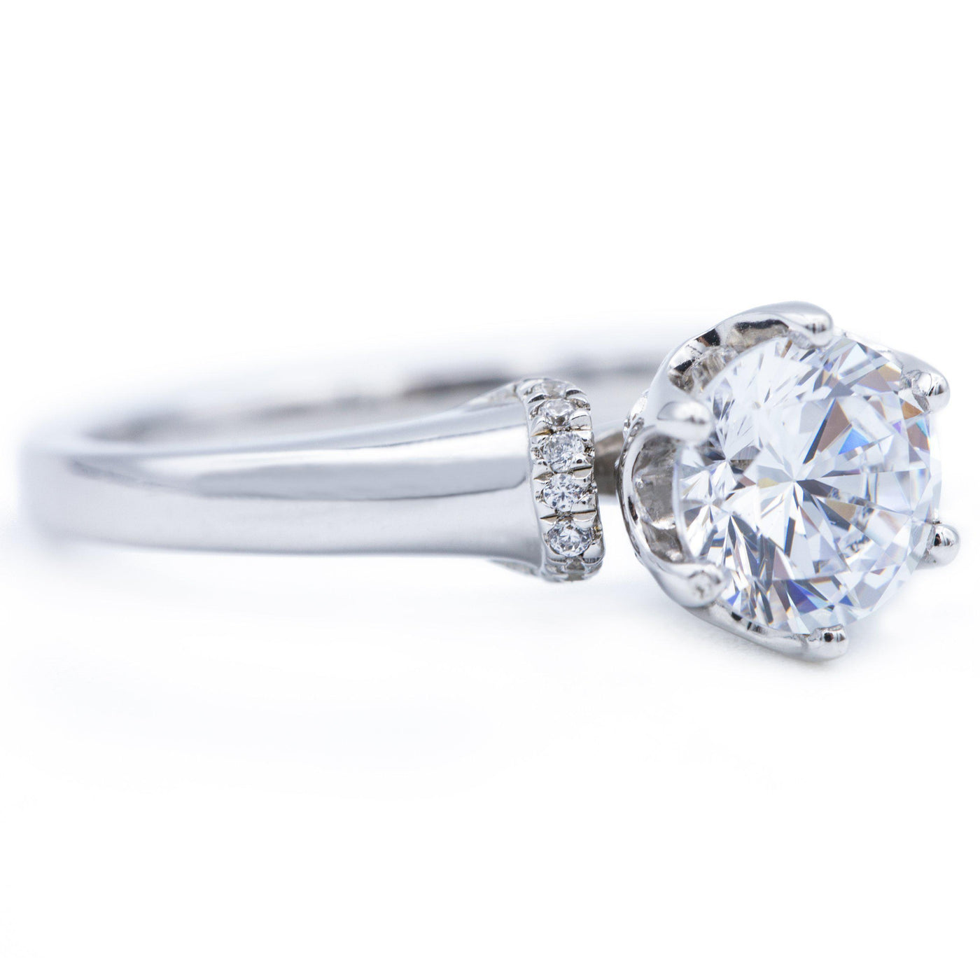 6.5mm Round Moissanite 14K White Gold 6 Prong Ring-Fire & Brilliance ® Creative Designs-Fire & Brilliance ®