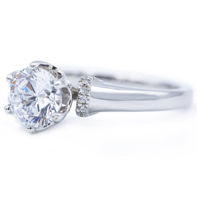 6.5mm Round Moissanite 14K White Gold 6 Prong Ring-Fire & Brilliance ® Creative Designs-Fire & Brilliance ®