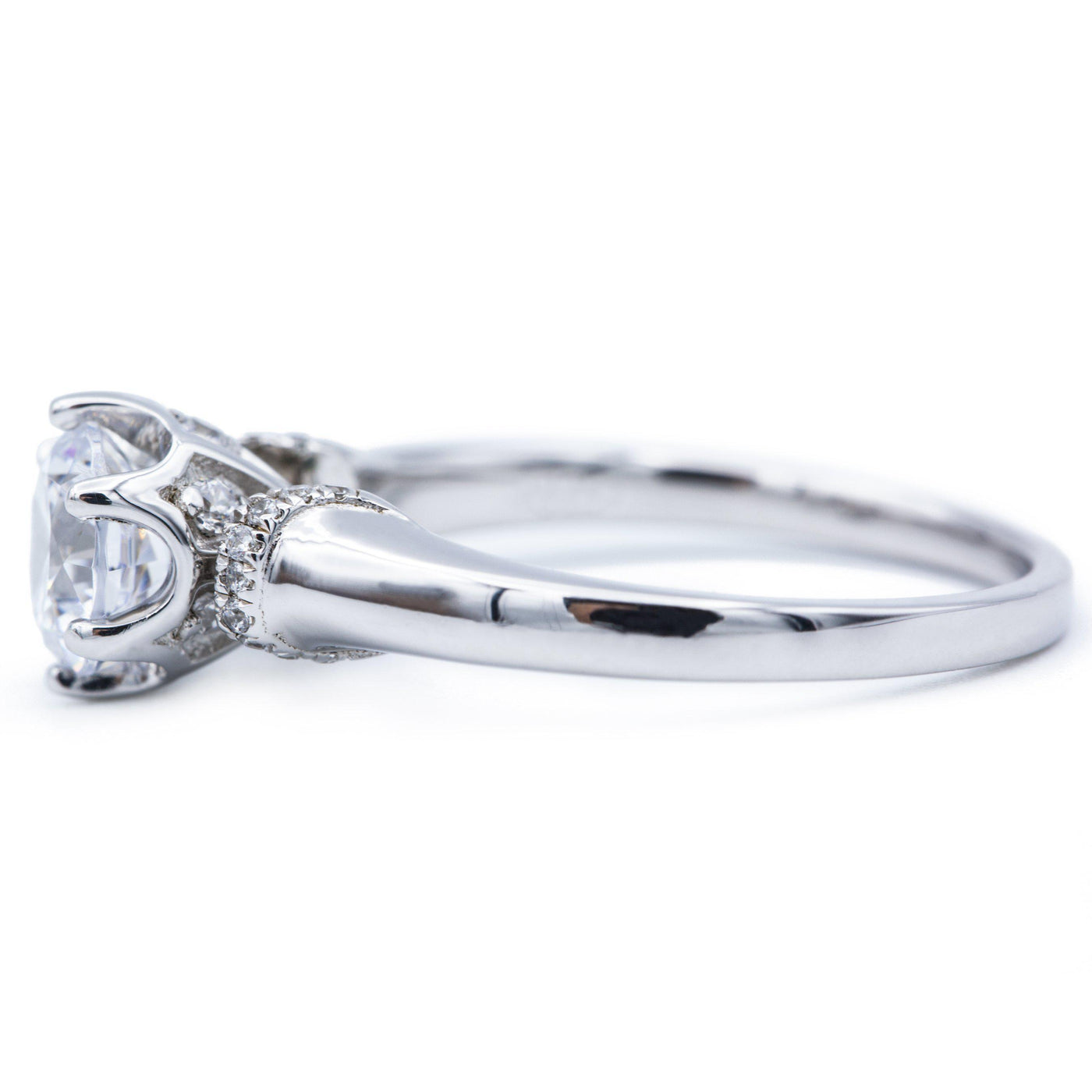 6.5mm Round Moissanite 14K White Gold 6 Prong Ring-Fire & Brilliance ® Creative Designs-Fire & Brilliance ®