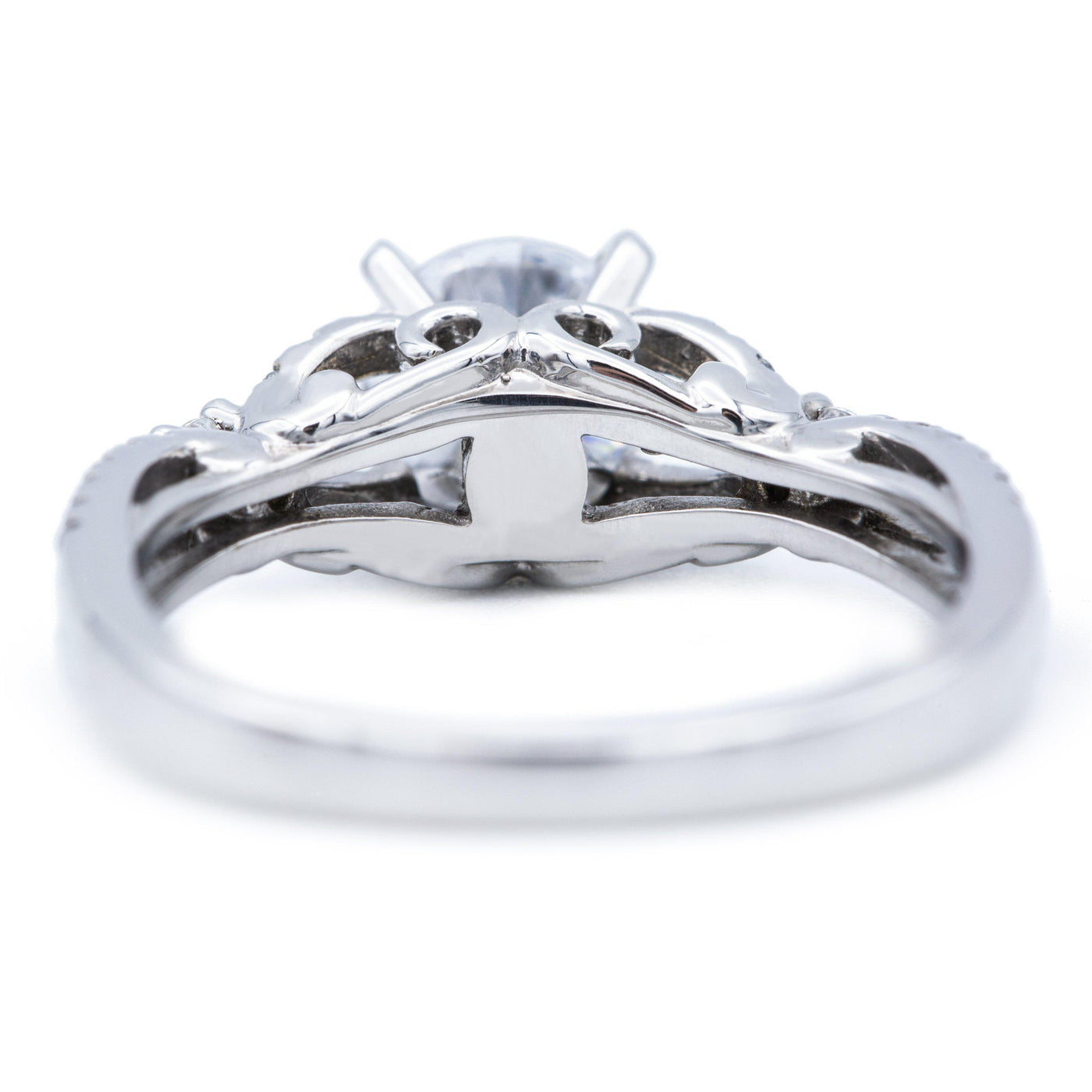 6.5mm Round Moissanite 14K White Gold Half Infinity Shank Ring-Fire & Brilliance ® Creative Designs-Fire & Brilliance ®