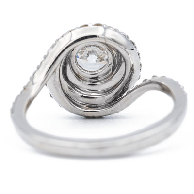 50824 Round Moissanite 14K White Solid Gold Diamond Halo Bypass Shank Design Ring-Fire & Brilliance ® Creative Designs-Fire & Brilliance ®