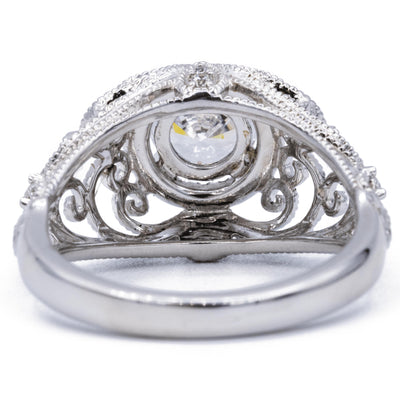 6.5mm Round Moissanite 14K White Solid Gold Diamond Halo Milgrain Design Ring-Fire & Brilliance ® Creative Designs-Fire & Brilliance ®