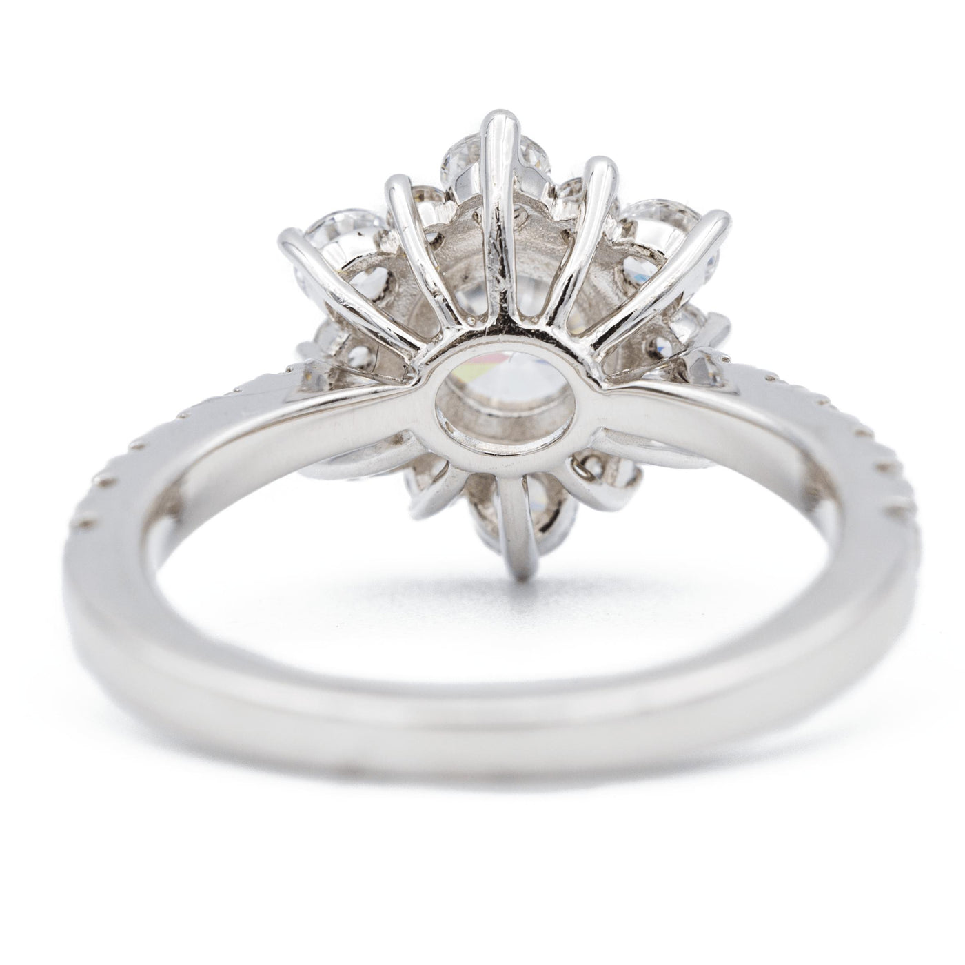 *6.5mm Round Moissanite 14K White Solid Gold Diamond Snowflake Halo Design Ring-Fire & Brilliance ® Creative Designs-Fire & Brilliance ®
