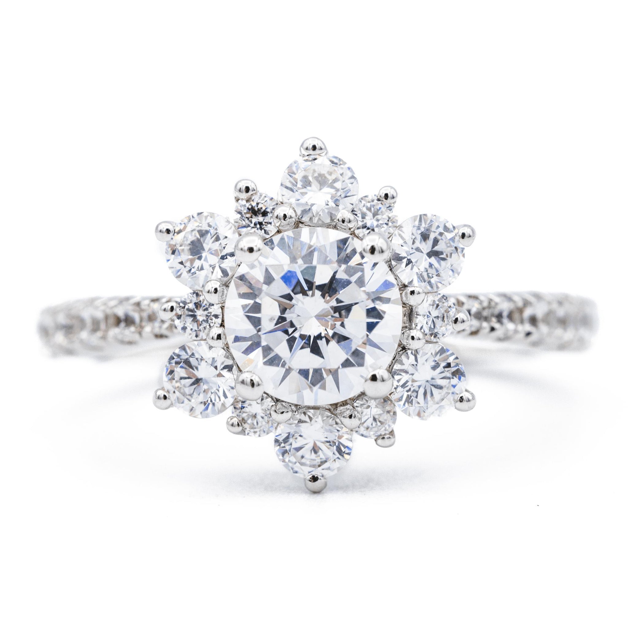 *6.5mm Round Moissanite 14K White Solid Gold Diamond Snowflake Halo Design Ring