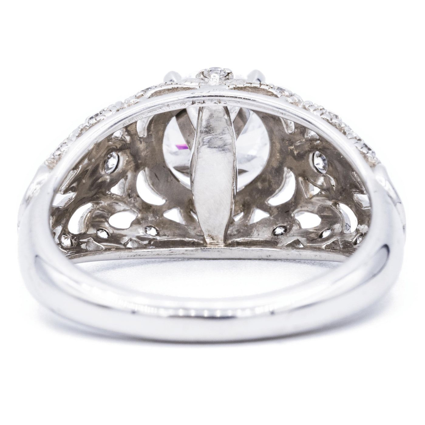 6.5mm Round Moissanite 14K White Solid Gold Milgrain Design Ring-Fire & Brilliance ® Creative Designs-Fire & Brilliance ®