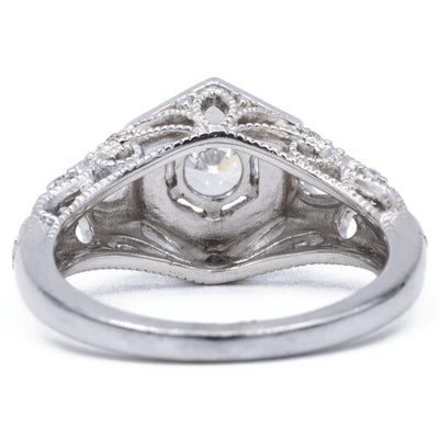 6.5mm Round Moissanite 14K White Solid Gold Milgrain Design Ring-Fire & Brilliance ® Creative Designs-Fire & Brilliance ®