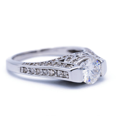 6mm Round Moissanite Diamond Highset Engagement 14K Solid White Gold Ring-Fire & Brilliance ® Creative Designs-Fire & Brilliance ®