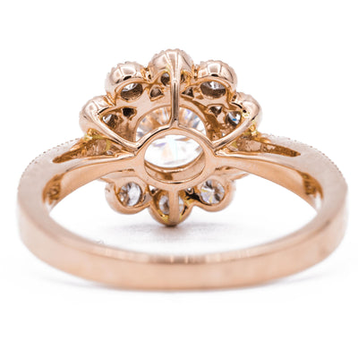 *7.0mm Round Moissanite 14K Rose Gold Halo Ring-Fire & Brilliance ® Creative Designs-Fire & Brilliance ®