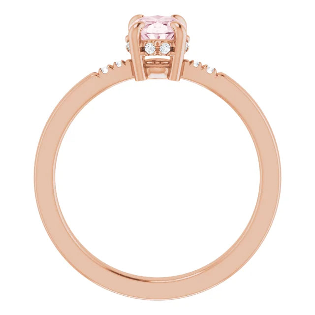 Oval Morganite Ring with Petite Diamond Accents & Hidden Halo