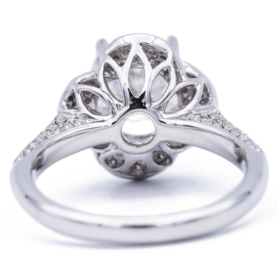 *7.5mm Round Moissanite 14K White Gold Halo Ring-Fire & Brilliance ® Creative Designs-Fire & Brilliance ®