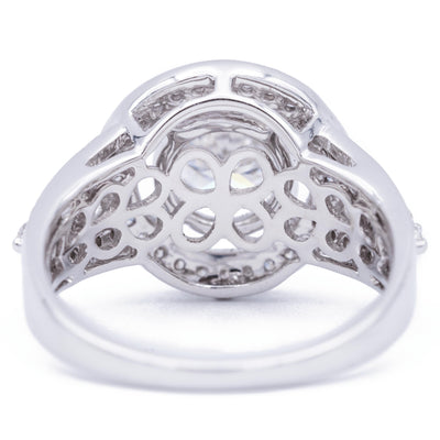 *7.5mm Round Moissanite 14K White Gold Halo Ring-Fire & Brilliance ® Creative Designs-Fire & Brilliance ®