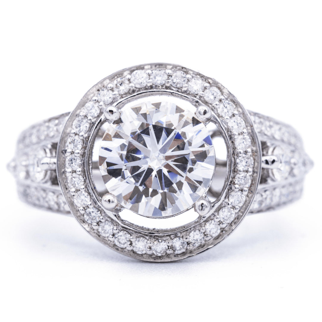 14k White Gold 7.5mm Round Shape Diamond Semi Set Halo Style Ear 並行輸入品 Round Cut 7.5mm Natural Diamond Women Engagement Ring Semi Mount