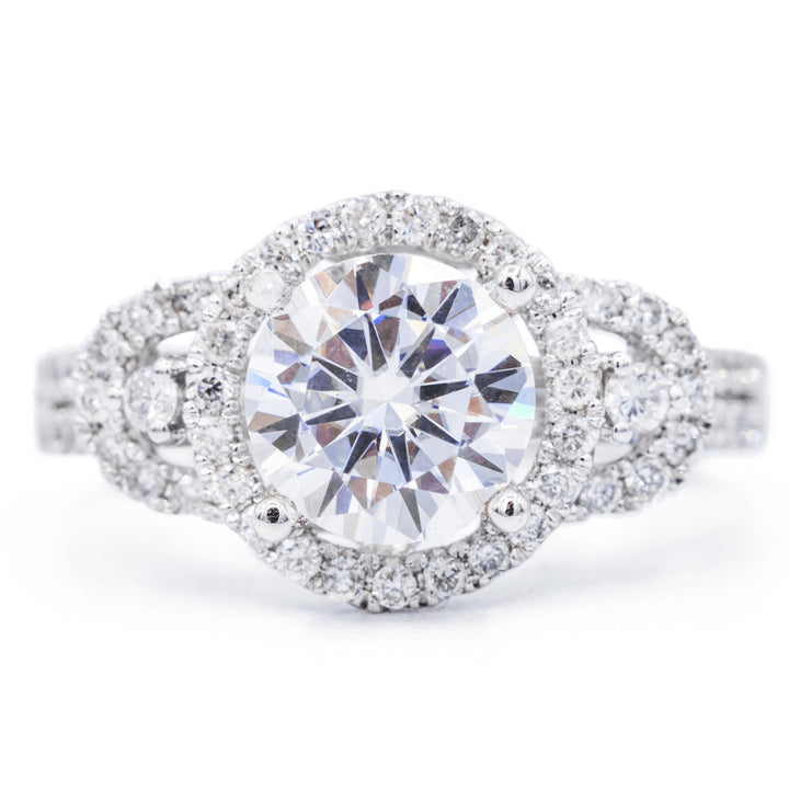 14k White Gold 7.5mm Round Shape Diamond Semi Set Halo Style Ear 並行輸入品 Round Cut 7.5mm Natural Diamond Women Engagement Ring Semi Mount