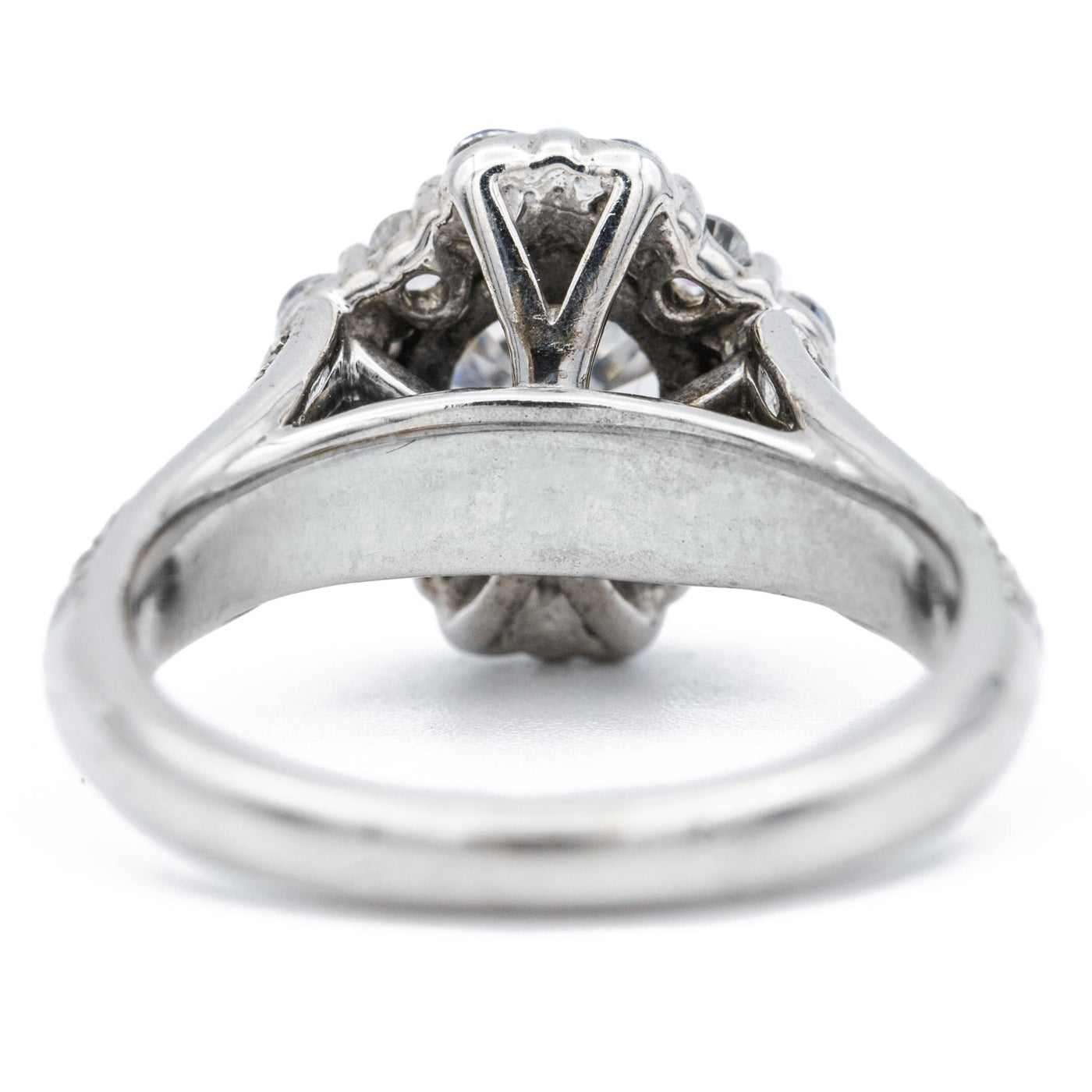 7.5mm Round Moissanite 14K White Solid Gold Diamond Halo Shank Ring-Fire & Brilliance ® Creative Designs-Fire & Brilliance ®