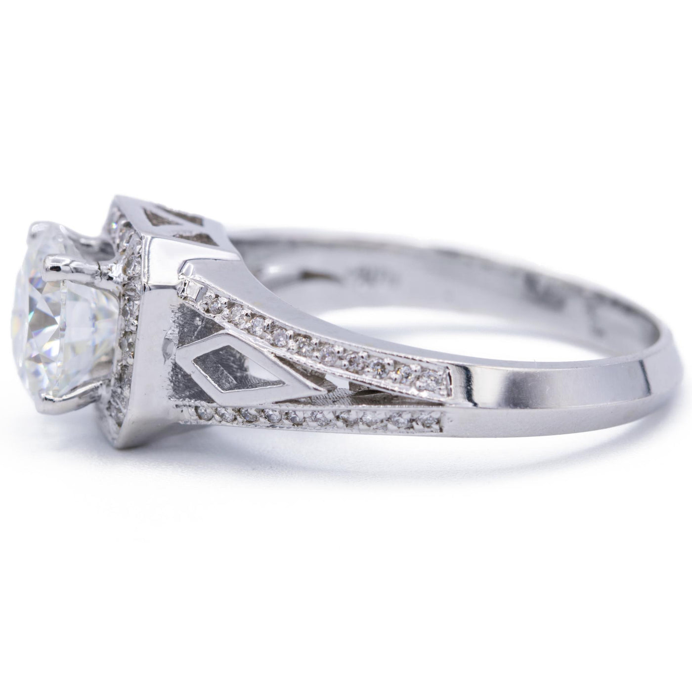 7.5mm Round Moissanite & Diamond 18K White Gold Heavy Set Ring-Fire & Brilliance ® Creative Designs-Fire & Brilliance ®
