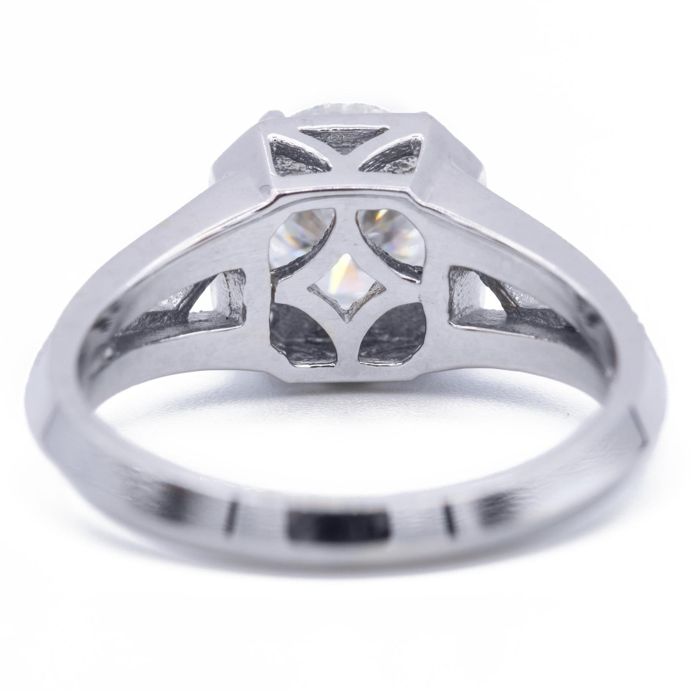 7.5mm Round Moissanite & Diamond 18K White Gold Heavy Set Ring-Fire & Brilliance ® Creative Designs-Fire & Brilliance ®
