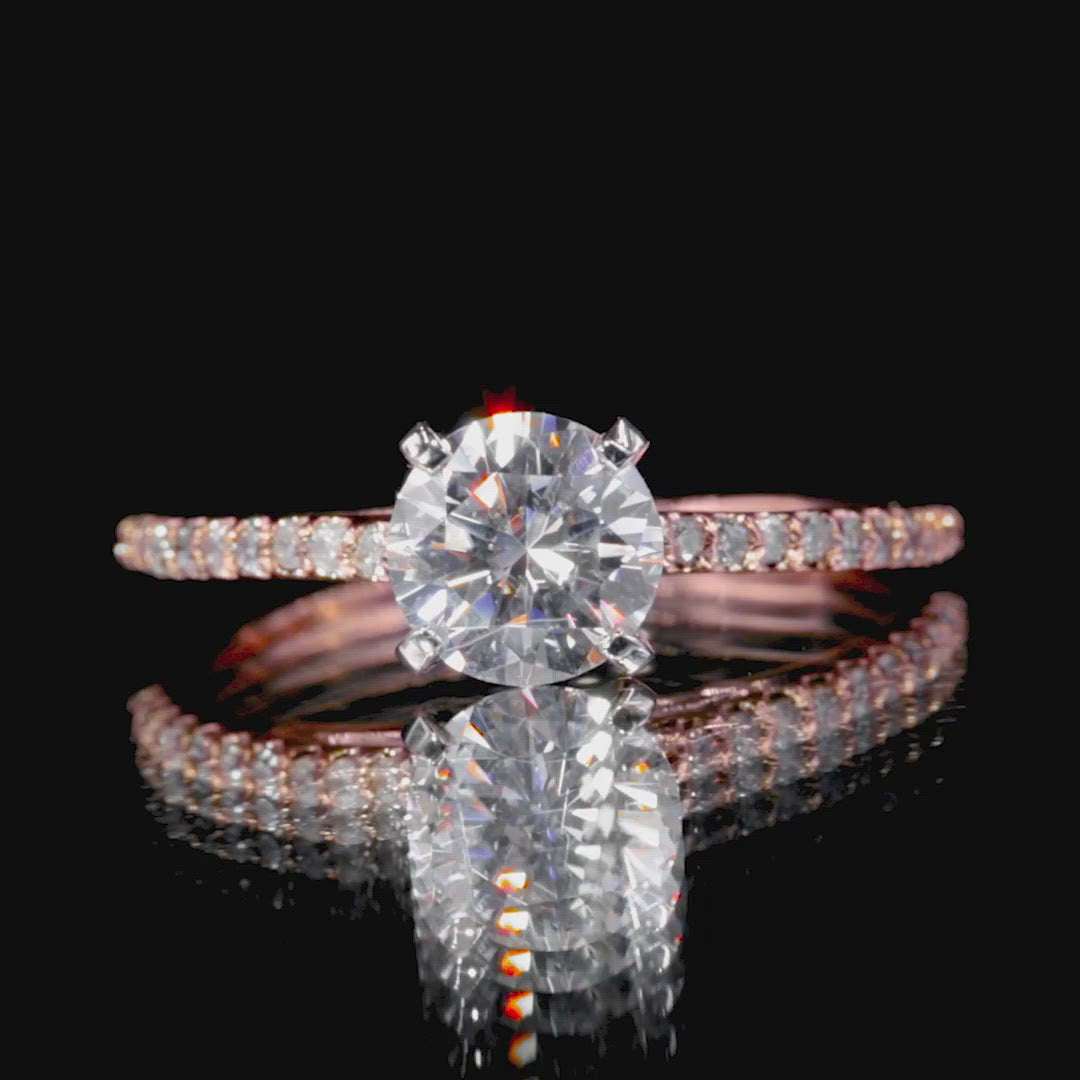 Round Center Stone 4 Prongs Diamond Accent Ice Cathedral Solitaire Ring