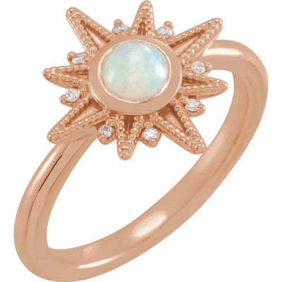 Natural White Ethiopian Opal with Diamond Galaxy Ring