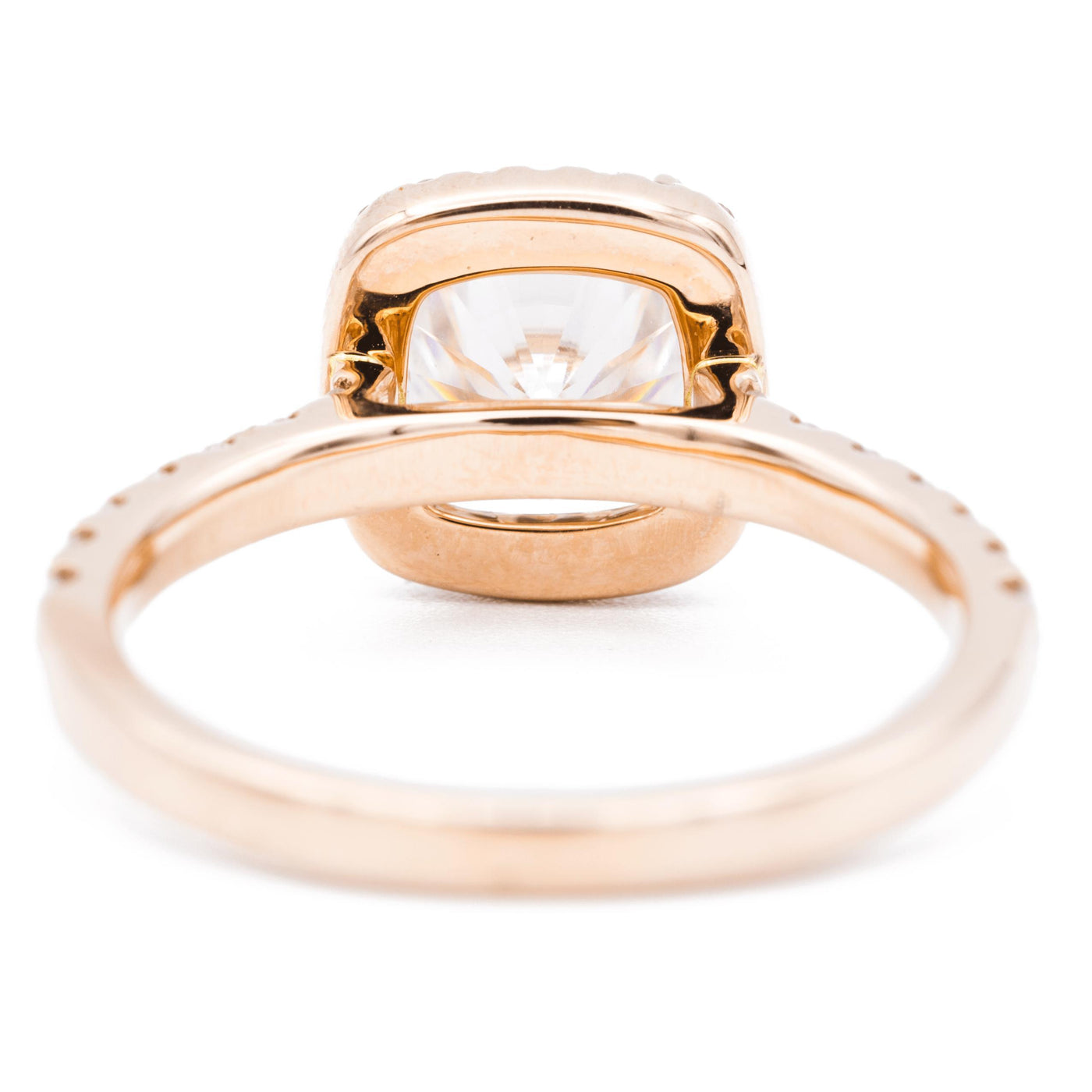 7mm Cushion Moissanite 14K Rose Gold Diamond Halo Shank Ring-Fire & Brilliance ® Creative Designs-Fire & Brilliance ®