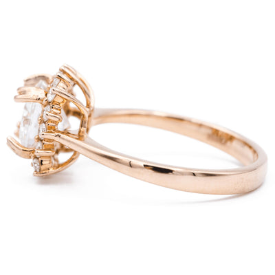 7mm Cushion Moissanite 14K Rose Gold Star Halo Diamond Accent Ring-Fire & Brilliance ® Creative Designs-Fire & Brilliance ®