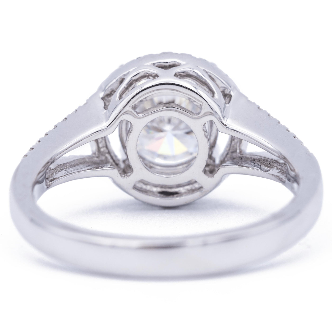 *7mm Round Moissanite 14K White Gold Halo Ring-Fire & Brilliance ® Creative Designs-Fire & Brilliance ®