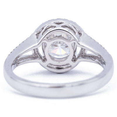 *7mm Round Moissanite 14K White Gold Halo Ring-Fire & Brilliance ® Creative Designs-Fire & Brilliance ®
