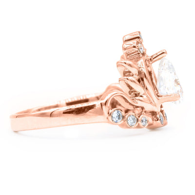 7x5mm Pear Moissanite 14K Rose Gold Tiara Ring-Fire & Brilliance ® Creative Designs-Fire & Brilliance ®
