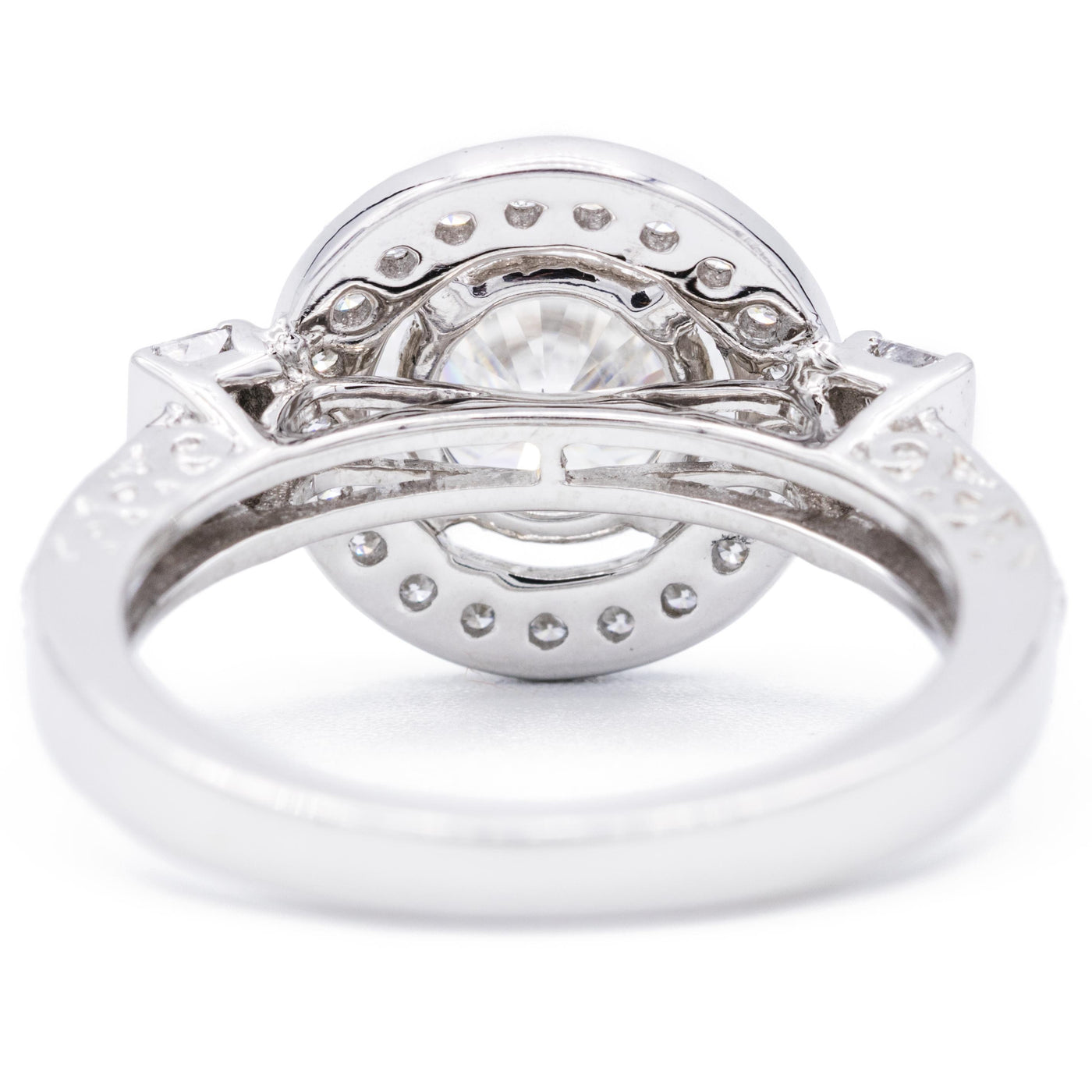 8.5mm Round Moissanite 14K White Gold Halo Ring-Fire & Brilliance ® Creative Designs-Fire & Brilliance ®