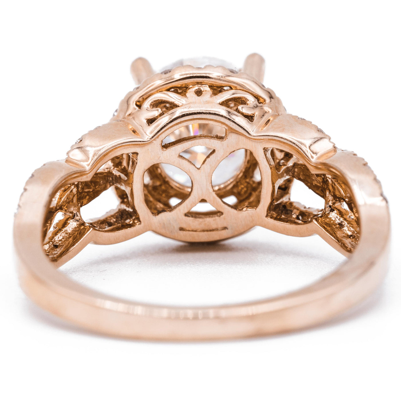 *8mm Round Moissanite 14K Rose Gold Halo Ring-Fire & Brilliance ® Creative Designs-Fire & Brilliance ®