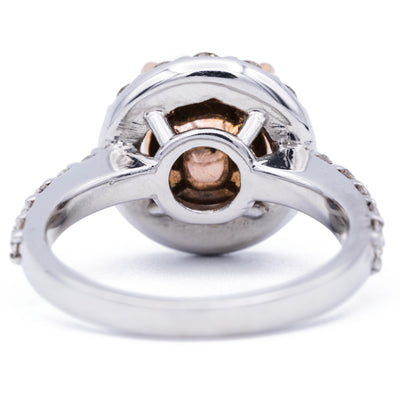8mm Round Moissanite 14K Two Tone White and Rose Gold Halo Ring-Fire & Brilliance ® Creative Designs-Fire & Brilliance ®