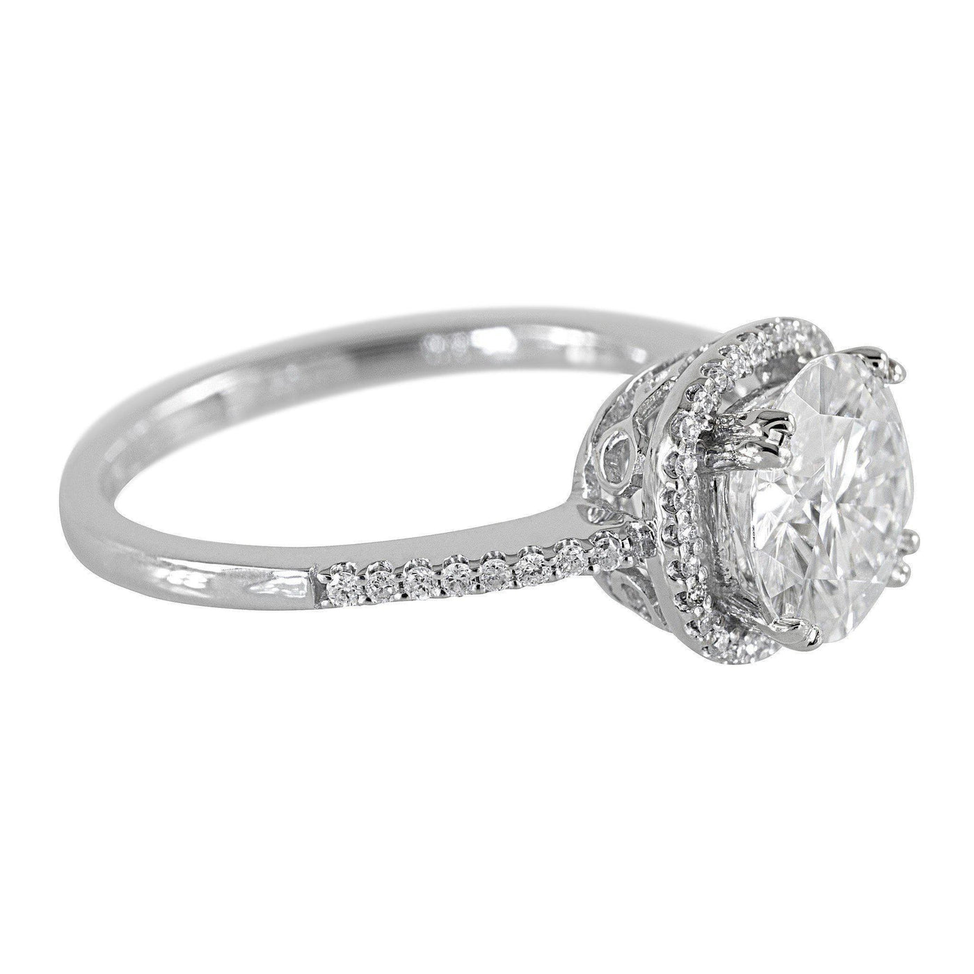 8mm Round Moissanite 14K White Gold Diamond Halo Crown Ring-Fire & Brilliance ® Creative Designs-Fire & Brilliance ®