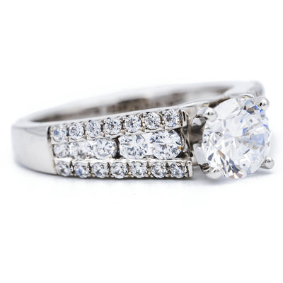 8mm Round Moissanite 14K White Gold Diamond Shank Ring-Fire & Brilliance ® Creative Designs-Fire & Brilliance ®
