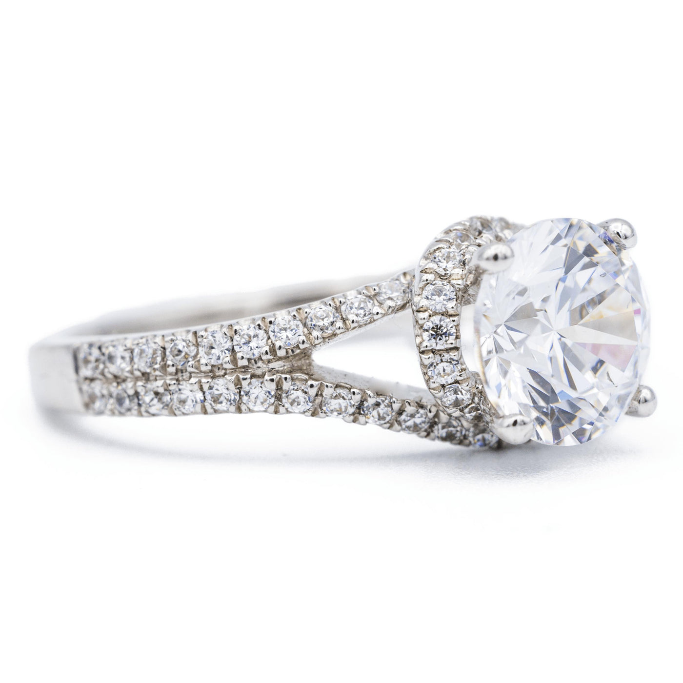 8mm Round Moissanite 14K White Gold Split Diamond Shank Ring-Fire & Brilliance ® Creative Designs-Fire & Brilliance ®