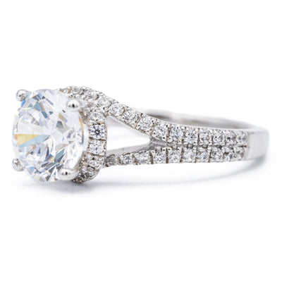 8mm Round Moissanite 14K White Gold Split Diamond Shank Ring-Fire & Brilliance ® Creative Designs-Fire & Brilliance ®