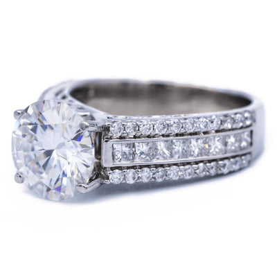 8mm Round Moissanite Channel Set Princess Diamond 14k White Gold Ring-Fire & Brilliance ® Creative Designs-Fire & Brilliance ®