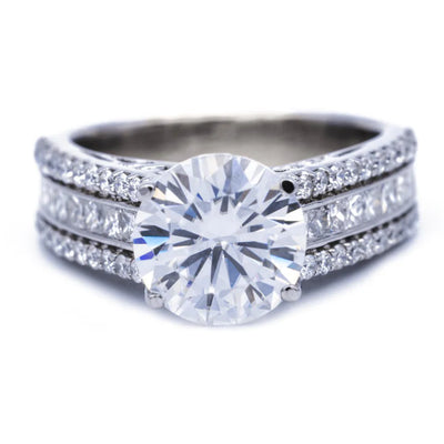 8mm Round Moissanite Channel Set Princess Diamond 14k White Gold Ring