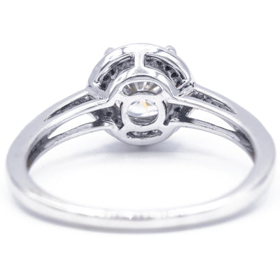 8mm Round Moissanite and Diamond Pave and Shoulder 18K White Gold Ring-Fire & Brilliance ® Creative Designs-Fire & Brilliance ®