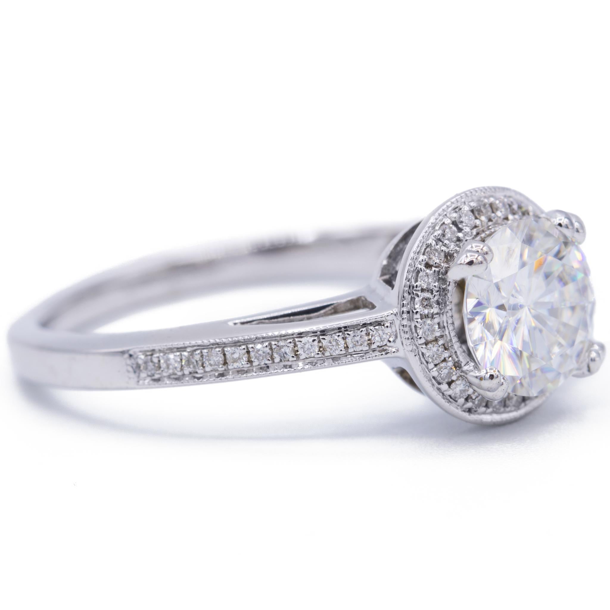 8mm Charles and Colvard Round Moissanite and Diamond Pave and Shoulder ...