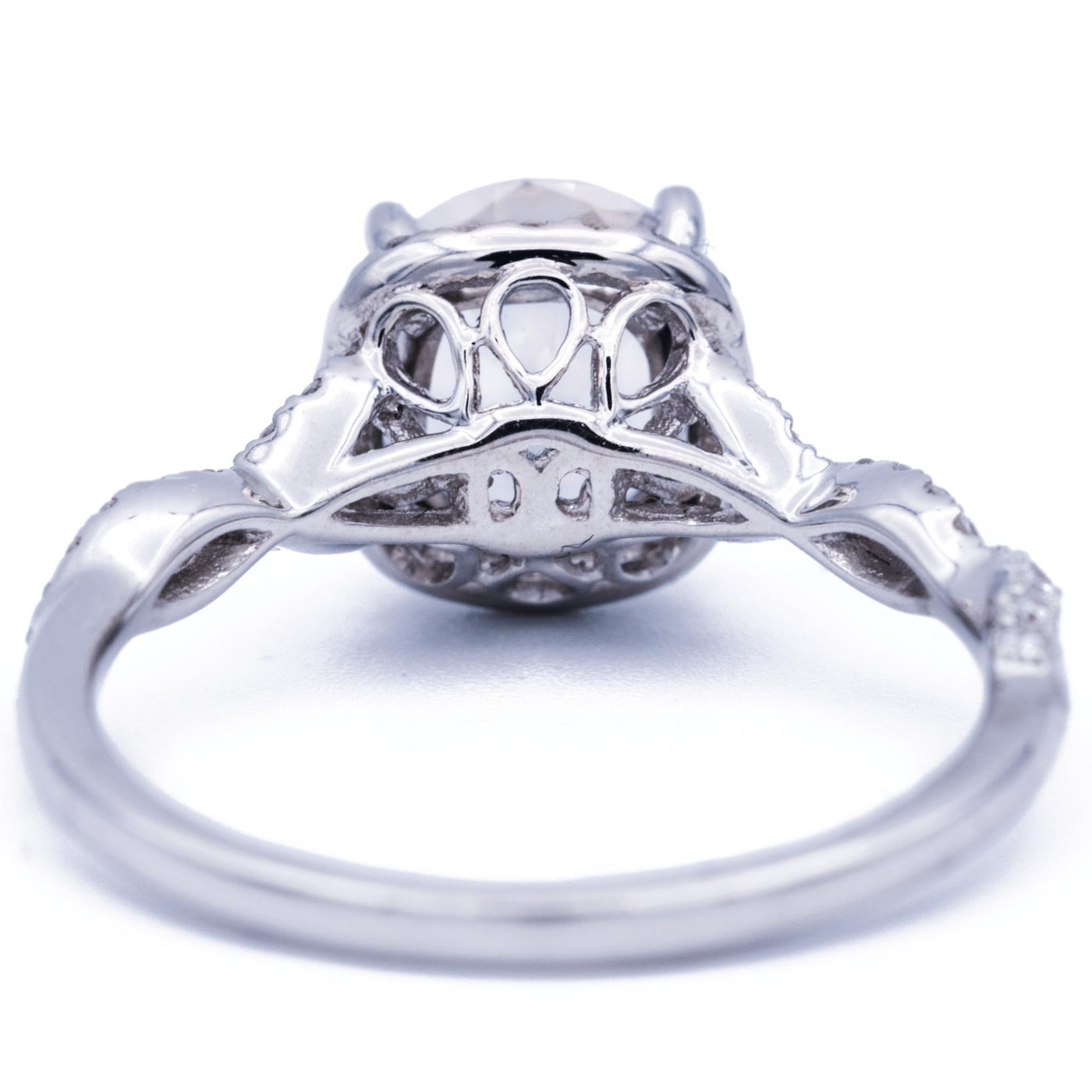 8mm White Round Sapphire 14K White Gold Infinite Shank and Halo Diamond Ring 2 CTTW-Fire & Brilliance ® Creative Designs-Fire & Brilliance ®